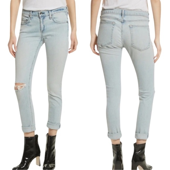 RAG & BONE Dre Glena Jeans Mid-Rise Distressed Light Wash Size 27 - Picture 1 of 16